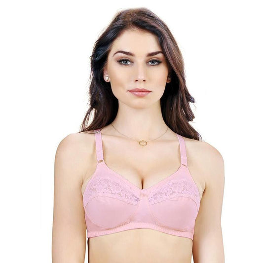 Women's Full Coverage Non Padded Wire free Pink Trinity Bra - Stilento