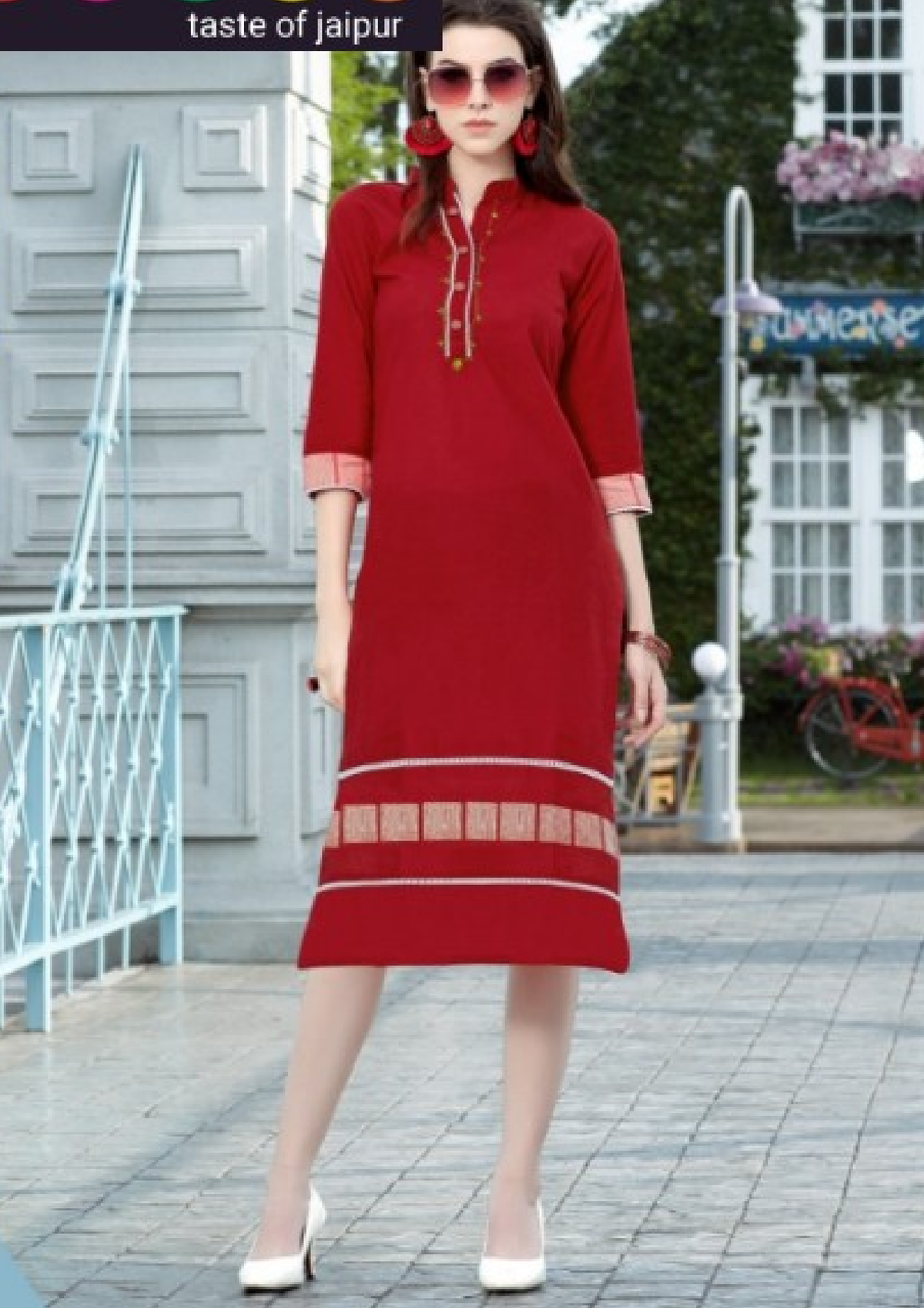 Pure Cotton Red Straight Kurti for Women