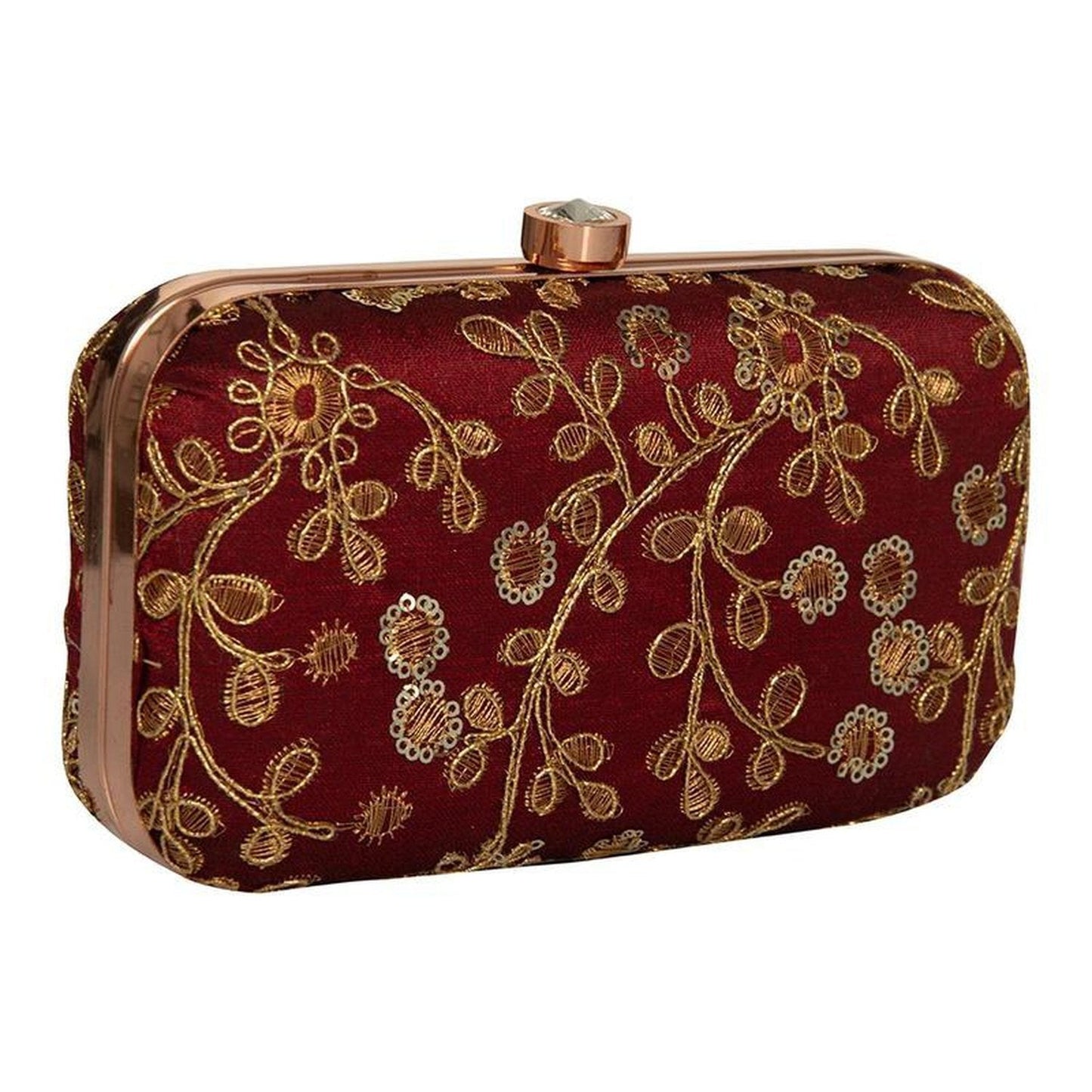 Women's Maroon Handcrafted Party wear Embroidered Clutch Purse - Stilento