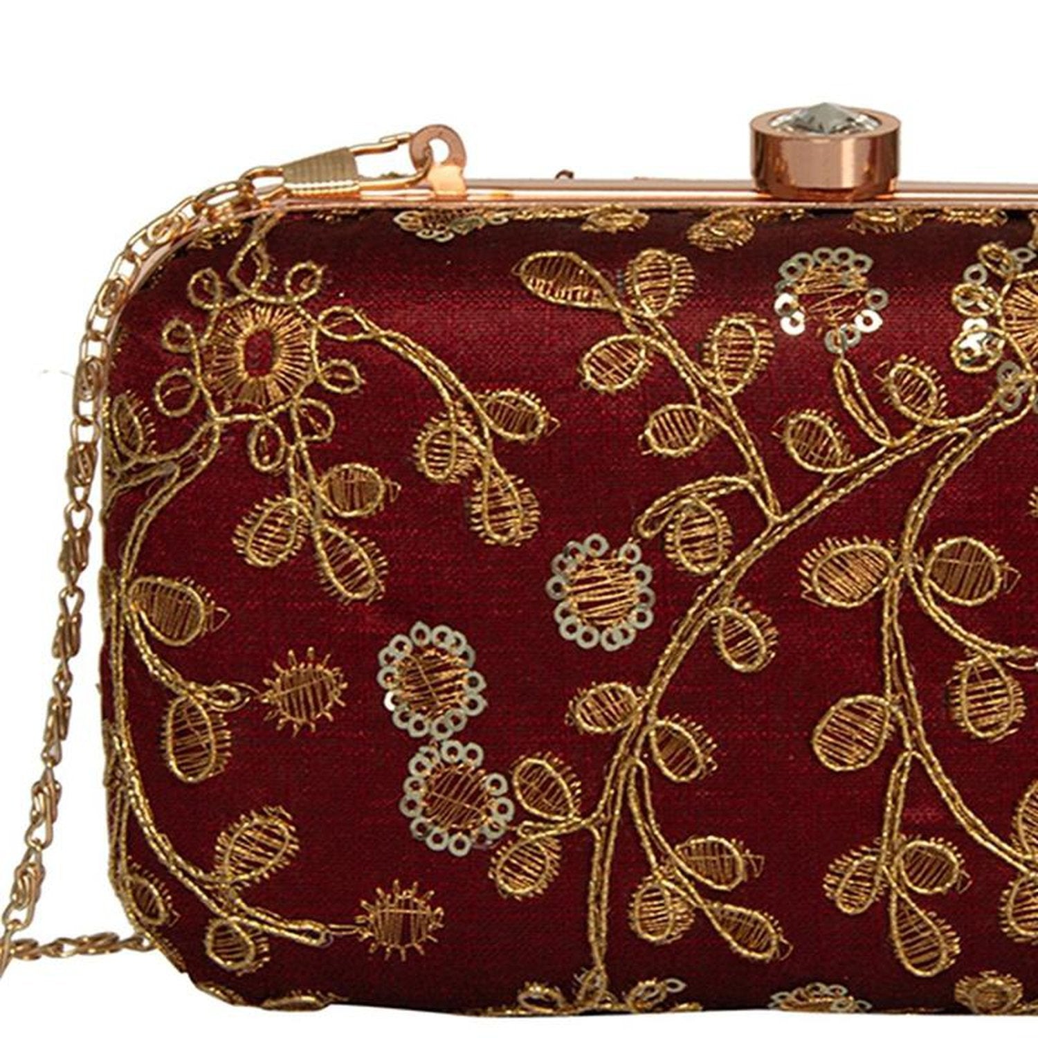 Women's Maroon Handcrafted Party wear Embroidered Clutch Purse - Stilento