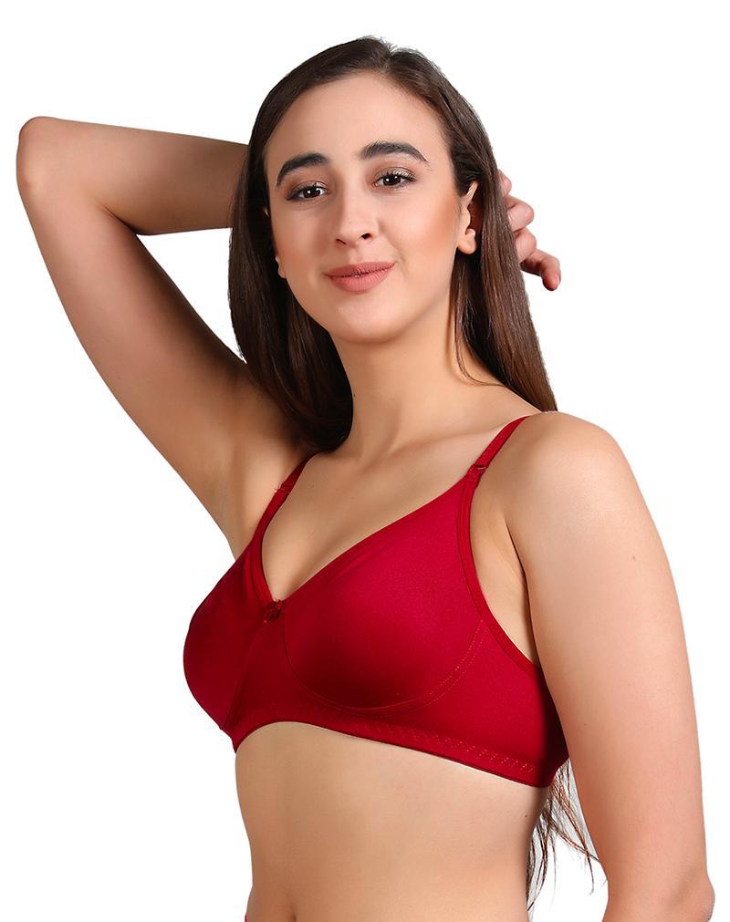 Women's non padded seamless soft cotton t shirt bra-Maroon