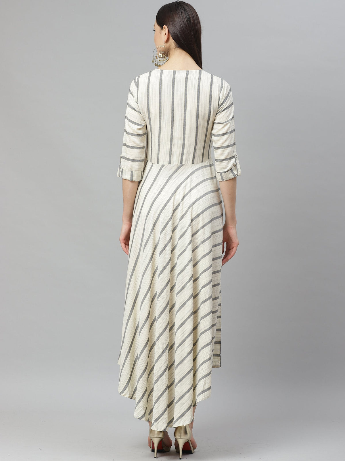 Women's Off White Rayon Casual Party Wear Long Dress