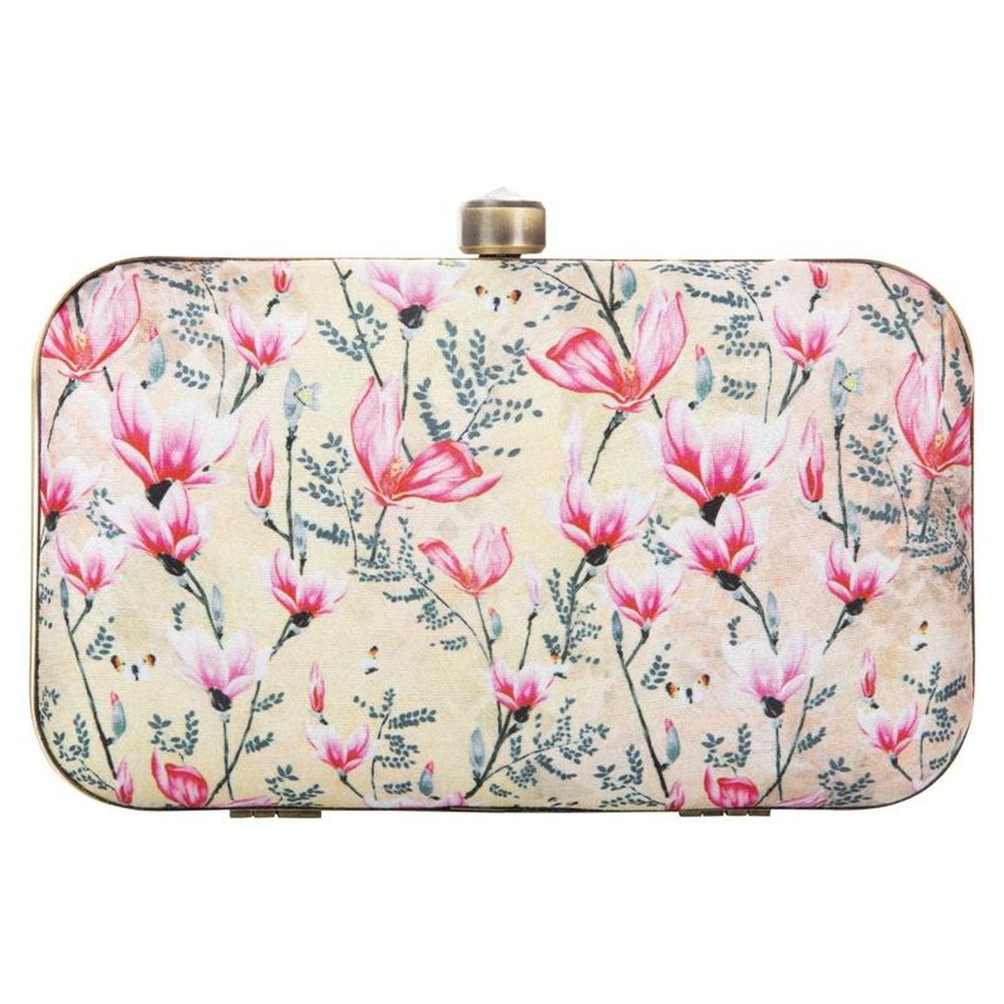 Women's Pink Floral Box Party Clutch Purse with Chain - Stilento
