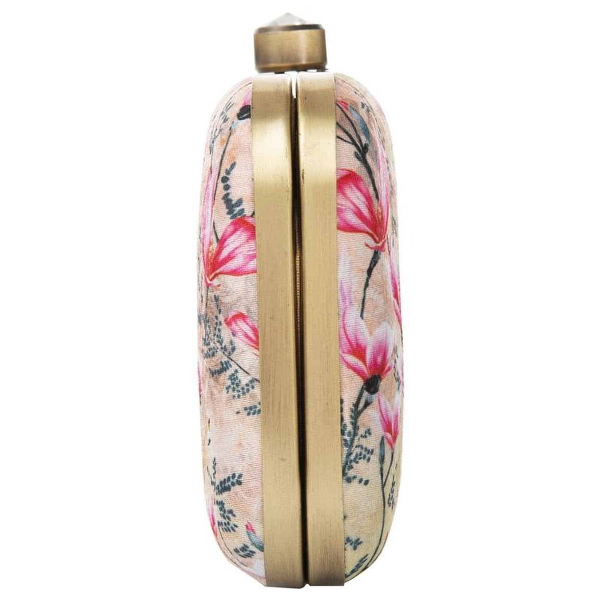 Women's Pink Floral Box Party Clutch Purse with Chain