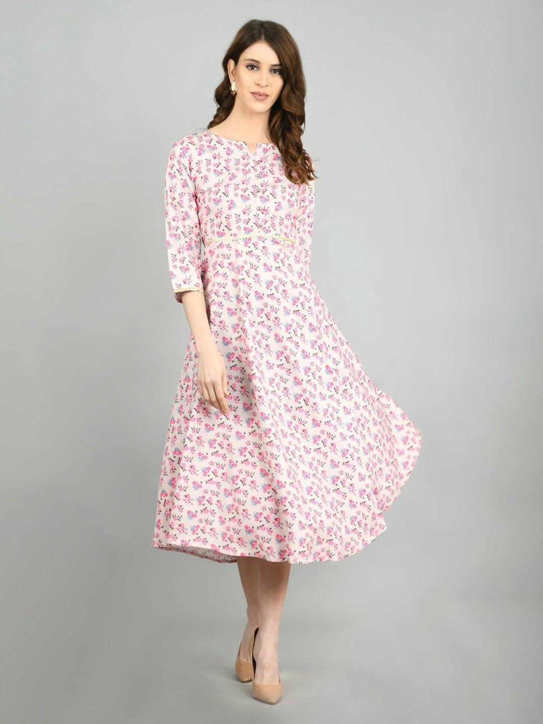 Women's Pink Polyester Printed Casual Dress - Stilento