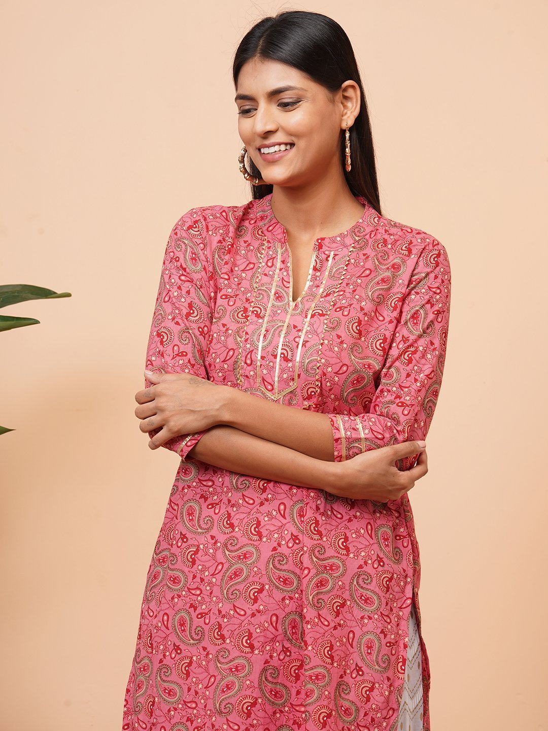 Women's Pink Printed Cotton kurta With Pant Set
