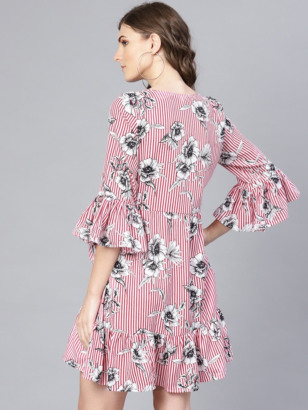 Women's Pink Stylish Bell Sleeve Cute Crepe Dress - Stilento