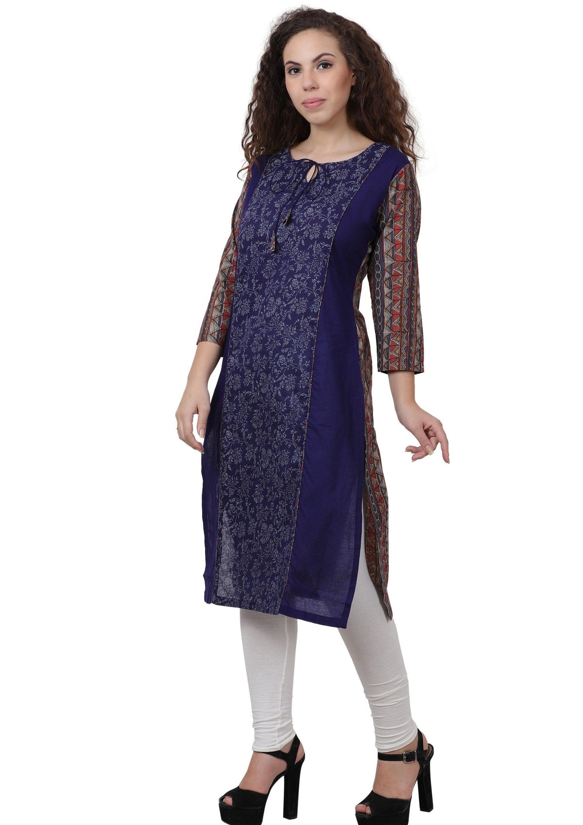 Women's Printed Cotton Regular Kurta Blue