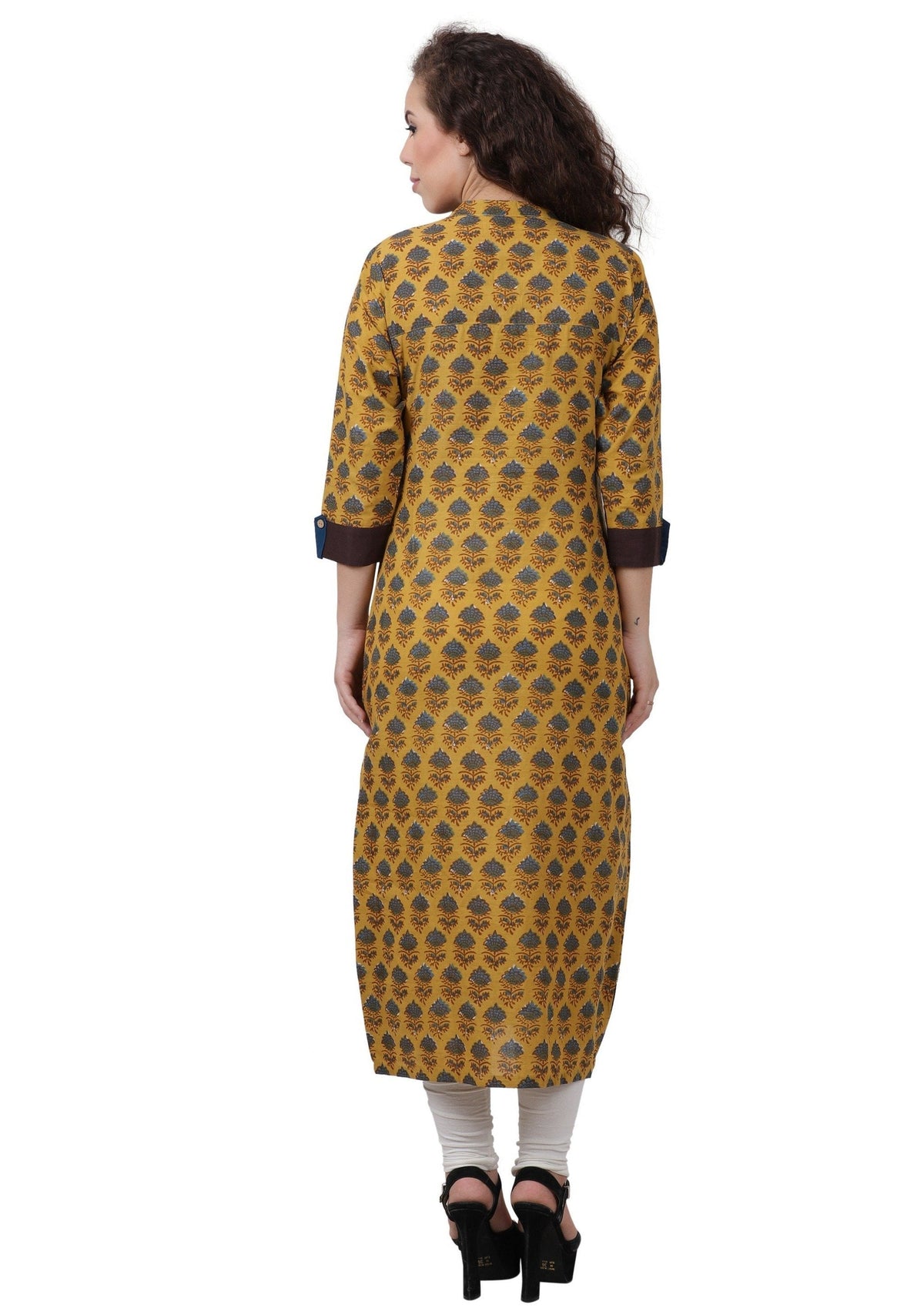 Women's Printed Cotton Straight Kurta Brown