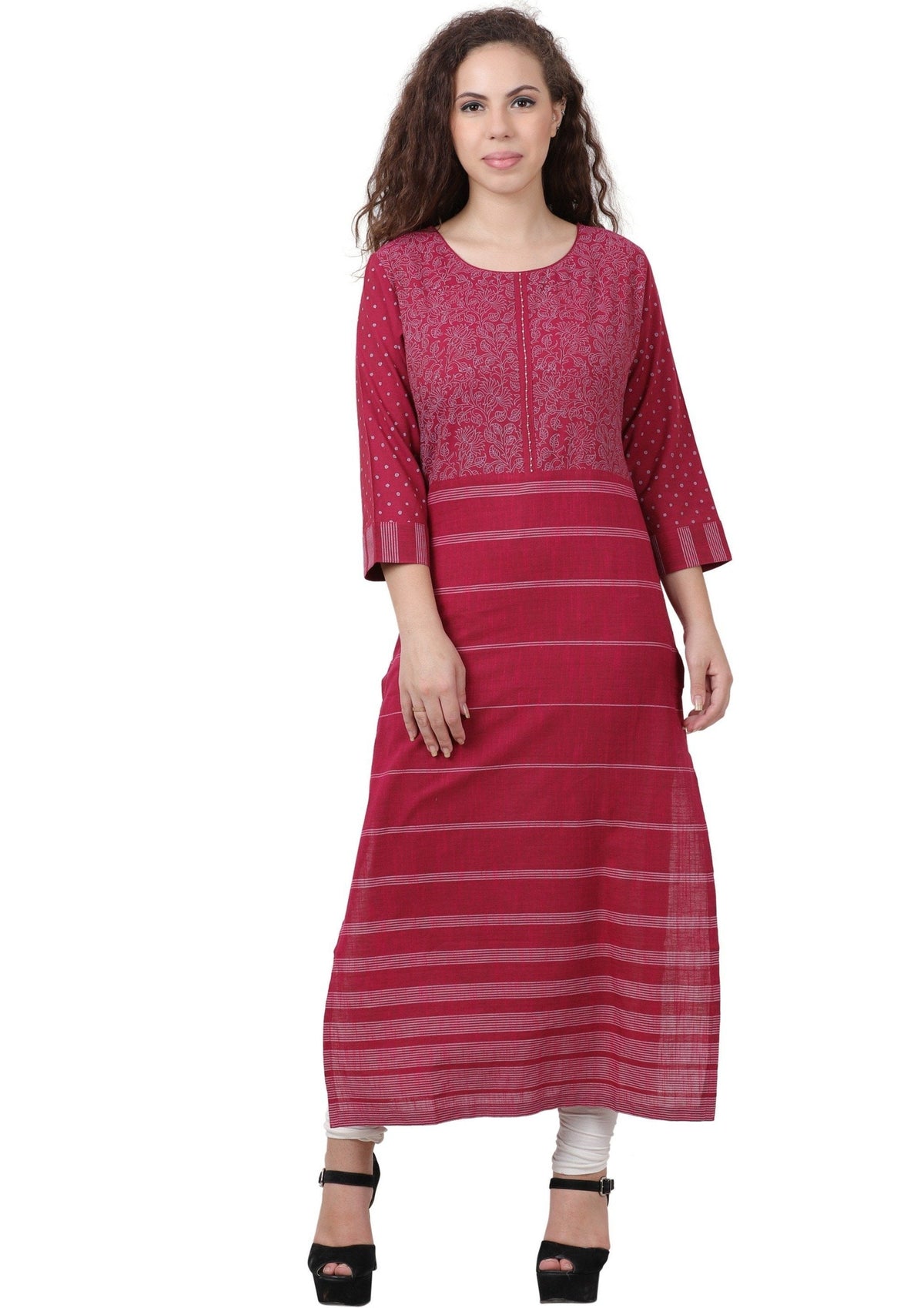 Women's Printed Cotton Straight Kurta Maroon