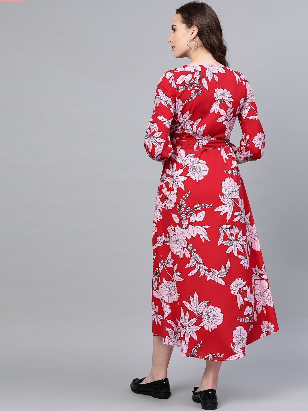 Women's Red Printed V Neck Casual Cute Party Dress XL Women's Red Printed V Neck Casual Cute Party Dress XL