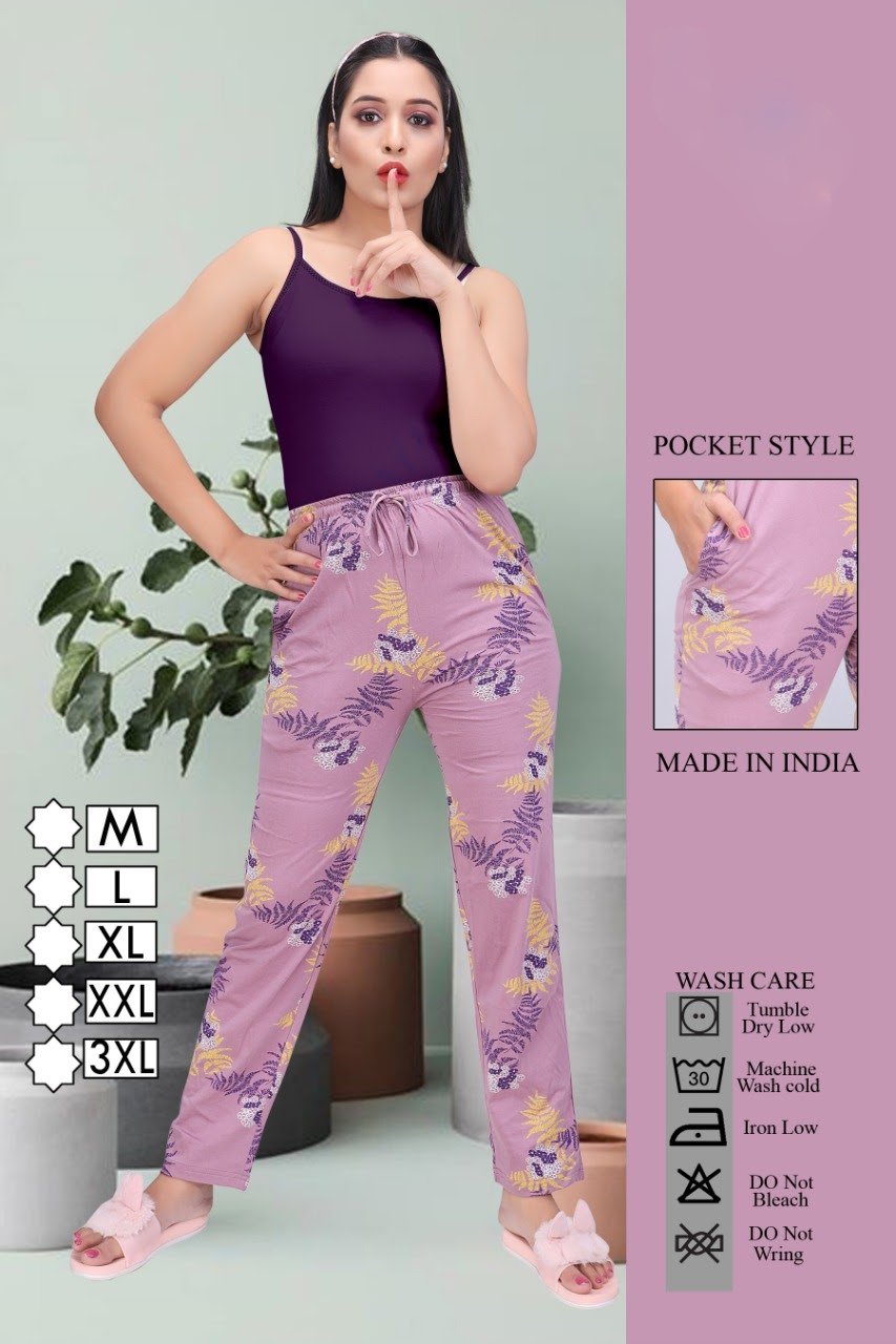 Women's Regular Fit Cotton Printed Purple Pajamas - Stilento