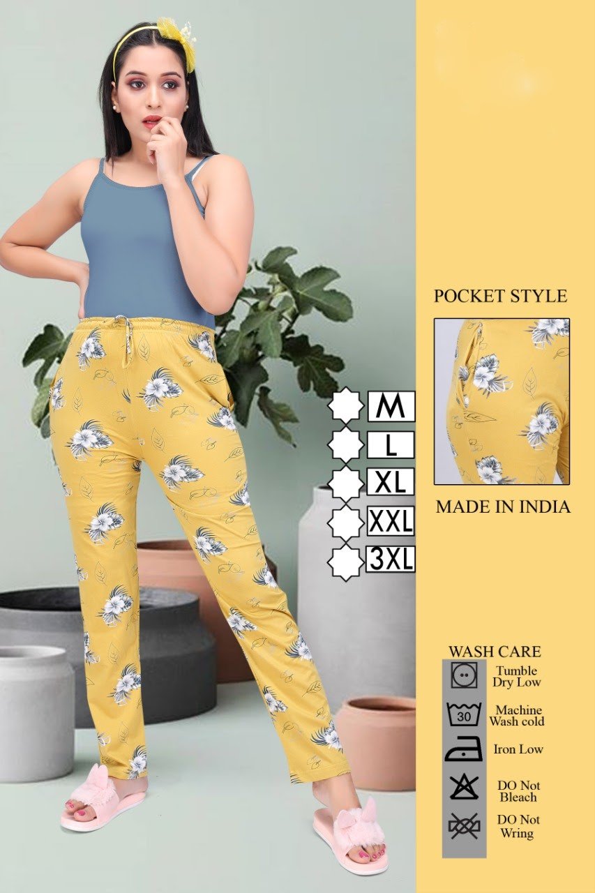 Women's Regular Fit Cotton Printed Yellow Pajamas - Stilento