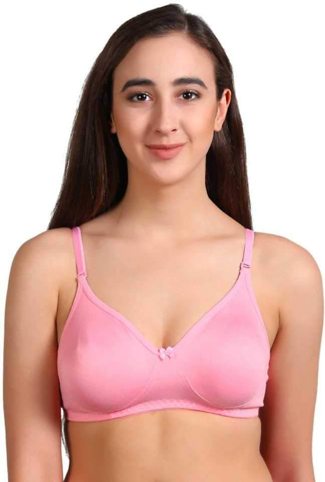 Women's seamless full coverage Cotton non padded t-shirt bra pink - Stilento