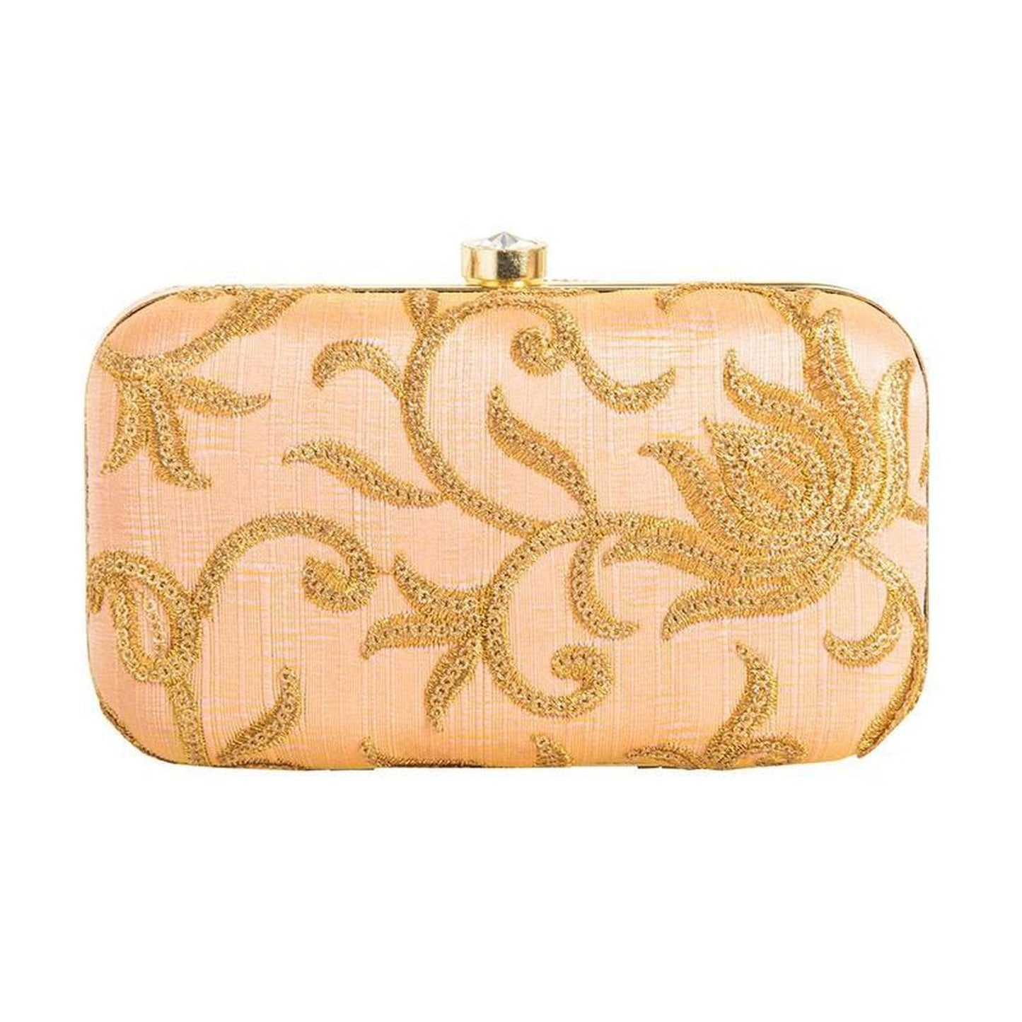 Women's Stylish Gold and Peach Party Wear Latest Design Clutch - Stilento