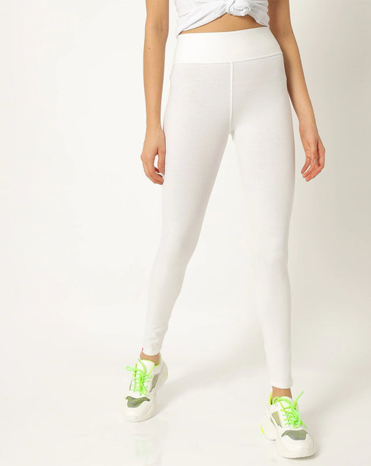 Women's Wide Waistband Cotton Stretch Shapewear Legging White - Stilento