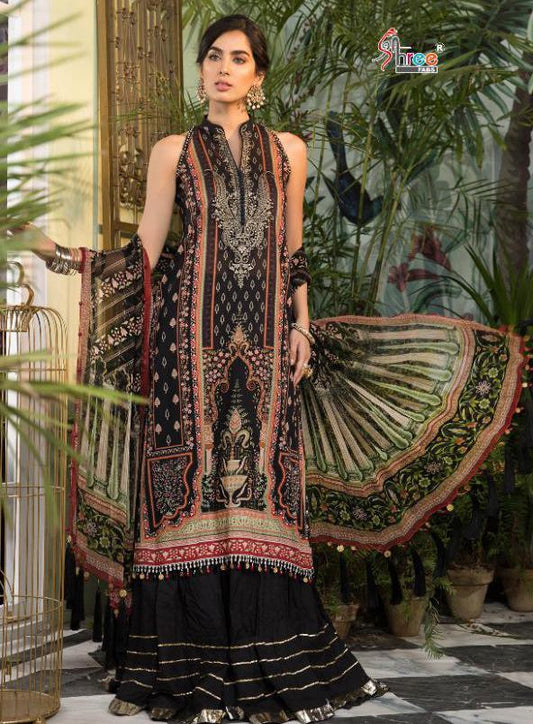 Women Unstitched Cotton Black Pakistani Suit Dress material - Stilento