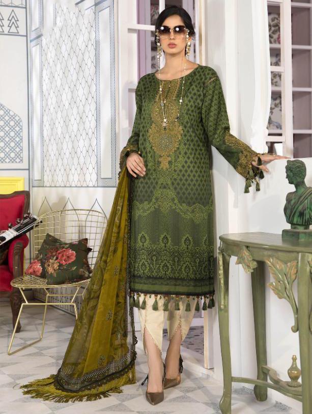 Women Unstitched Cotton Green Pakistani Suit Dress material - Stilento