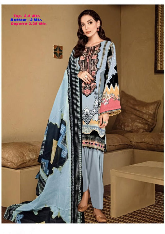 Women Unstitched Cotton Pakistani Blue Dress material