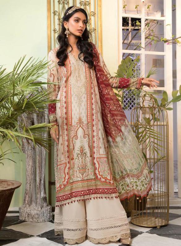 Women Unstitched Cotton Pakistani Off-White Suit Dress material - Stilento