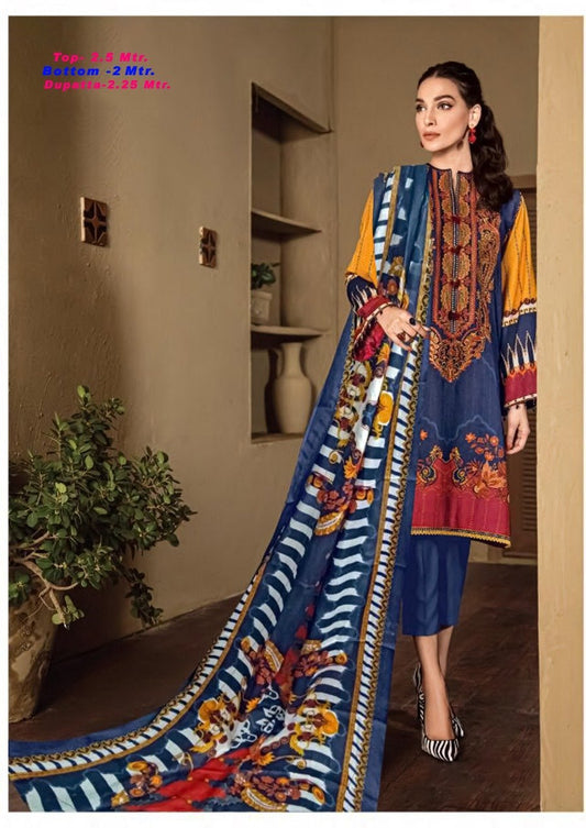 Women Unstitched Cotton Pakistani Style Blue Dress material