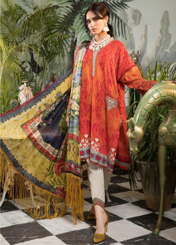 Women Unstitched Cotton Red Pakistani Suit Dress material - Stilento