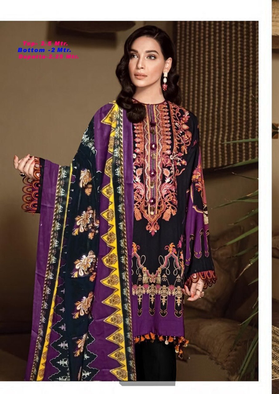 Women Unstitched Purple Cotton Karachi Dress Material - Stilento