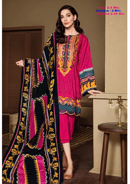 Women Unstitched Red Cotton Salwar kameez material