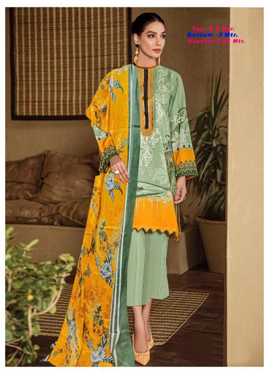 Women Unstitched Yellow Cotton Karachi Dress Material - Stilento