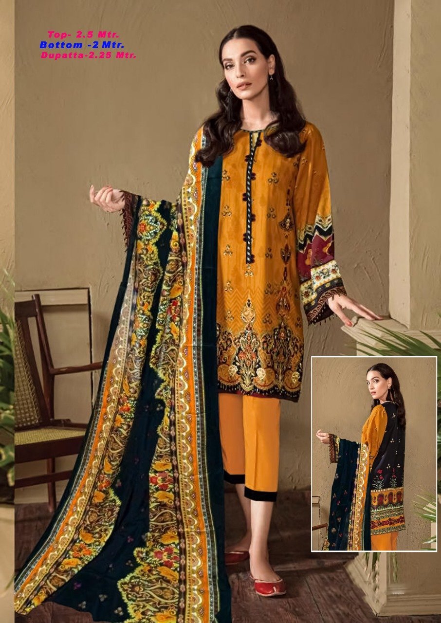 Women Unstitched Yellow Cotton Salwar kameez material - Stilento