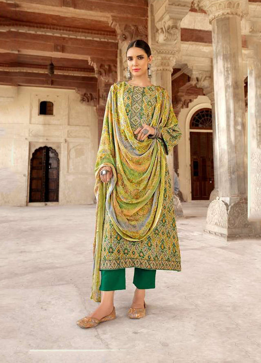 Printed Pashmina Green Winter Unstiched Ladies Suits - Stilento