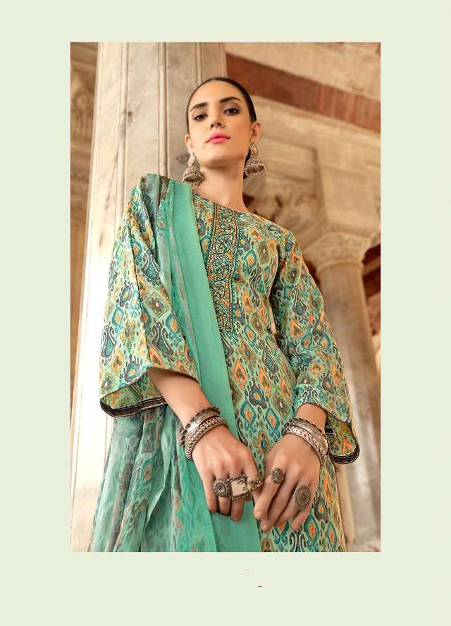 Printed Green Pashmina Winter Unstiched Ladies Suits Material - Stilento