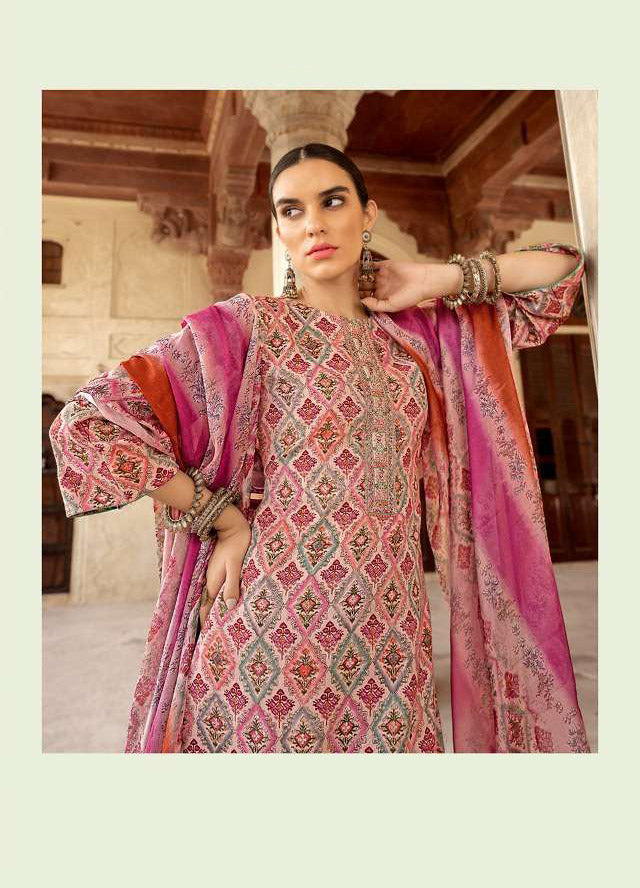 Printed Pashmina Pink Winter Unstiched Ladies Suits Material - Stilento