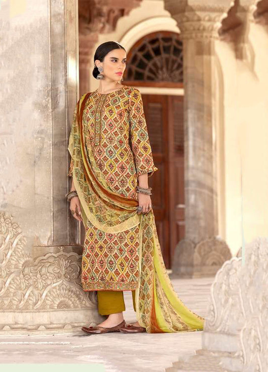 Printed Pashmina Beige Winter Unstiched Ladies Suits - Stilento