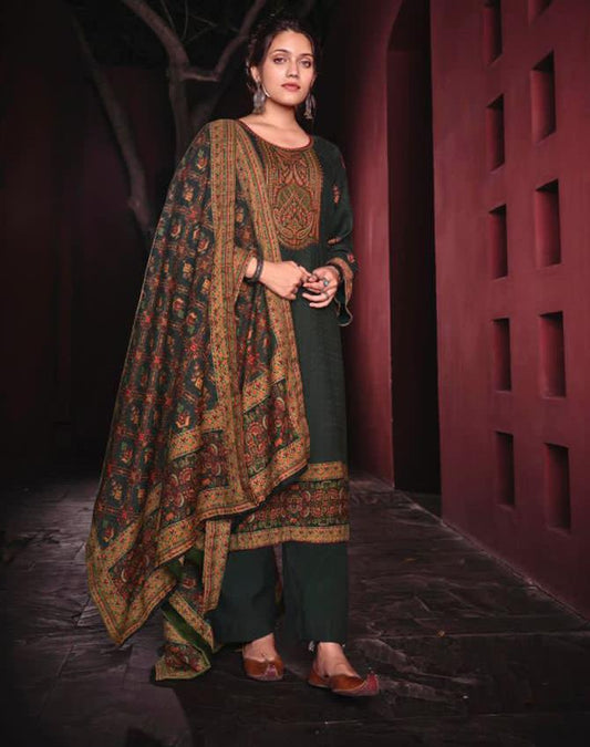 Woolen Pashmina Black Winter Unstitched Suits With shawl