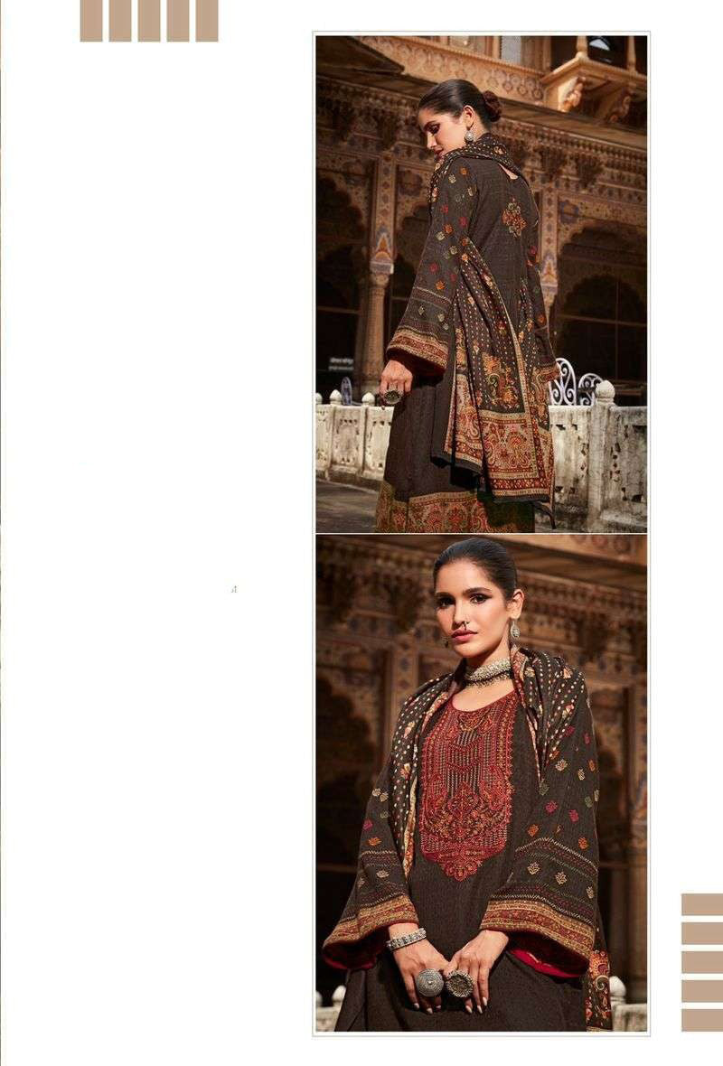 Pashmina Unstitched Dark Brown Winter Suits With Embroidery - Stilento