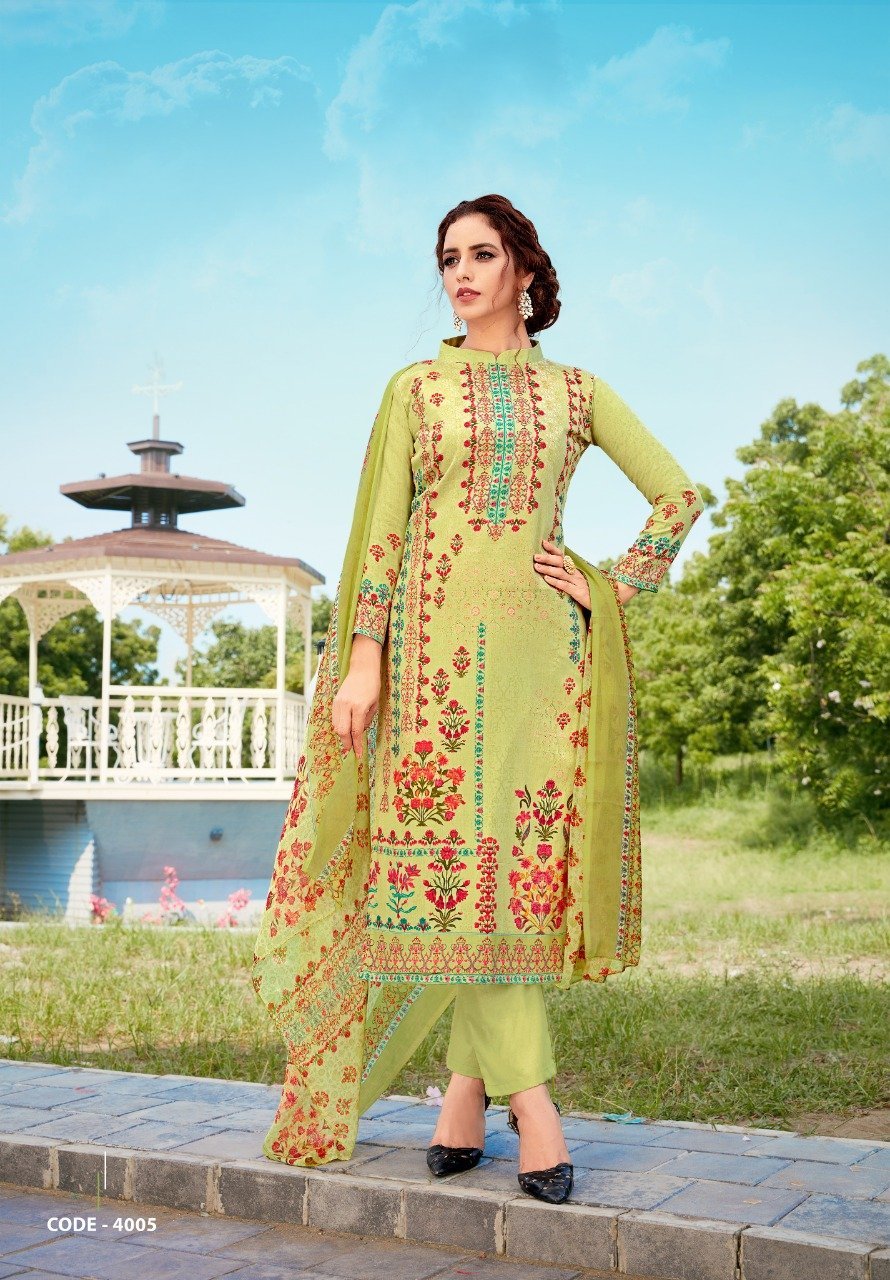 Yashika Cotton Green Karachi Dress Material For Women - Stilento