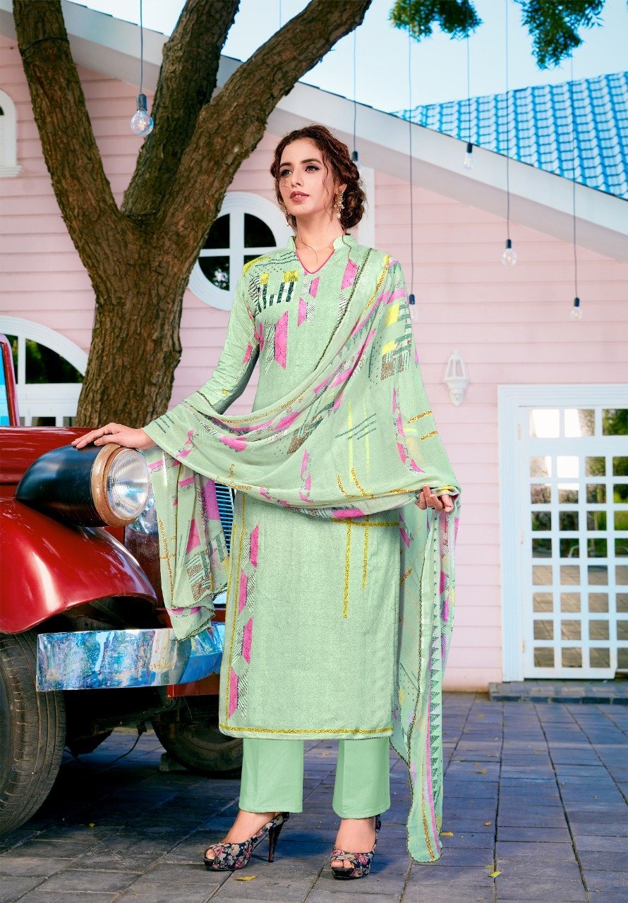 Yashika Cotton Lawn Green Dress Material For Women - Stilento