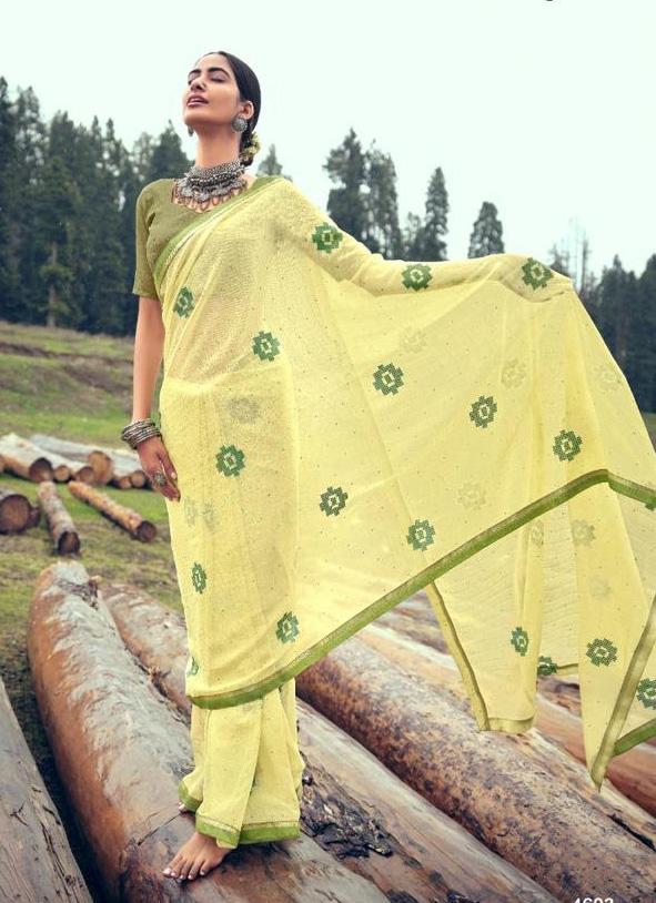 Yellow Chiffon Fancy Lace Border Sarees Online