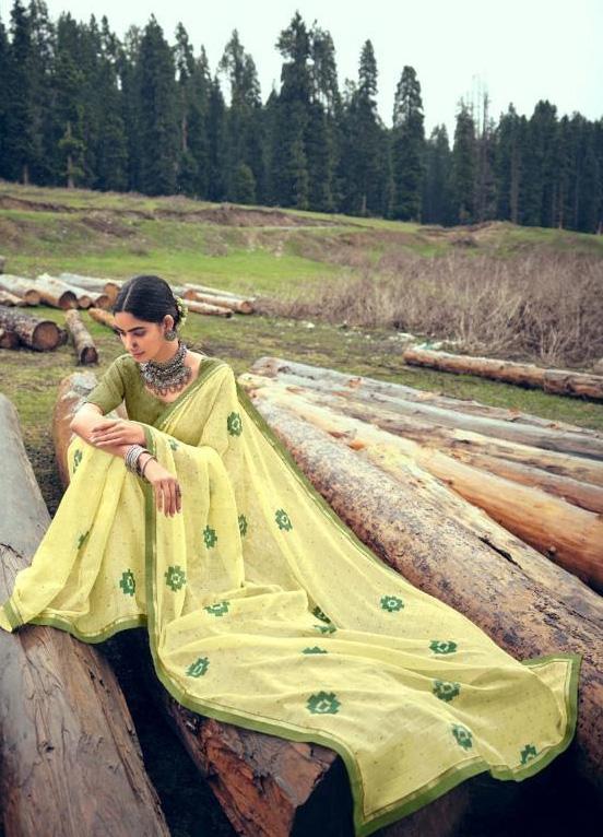 Yellow Chiffon Fancy Lace Border Sarees Online