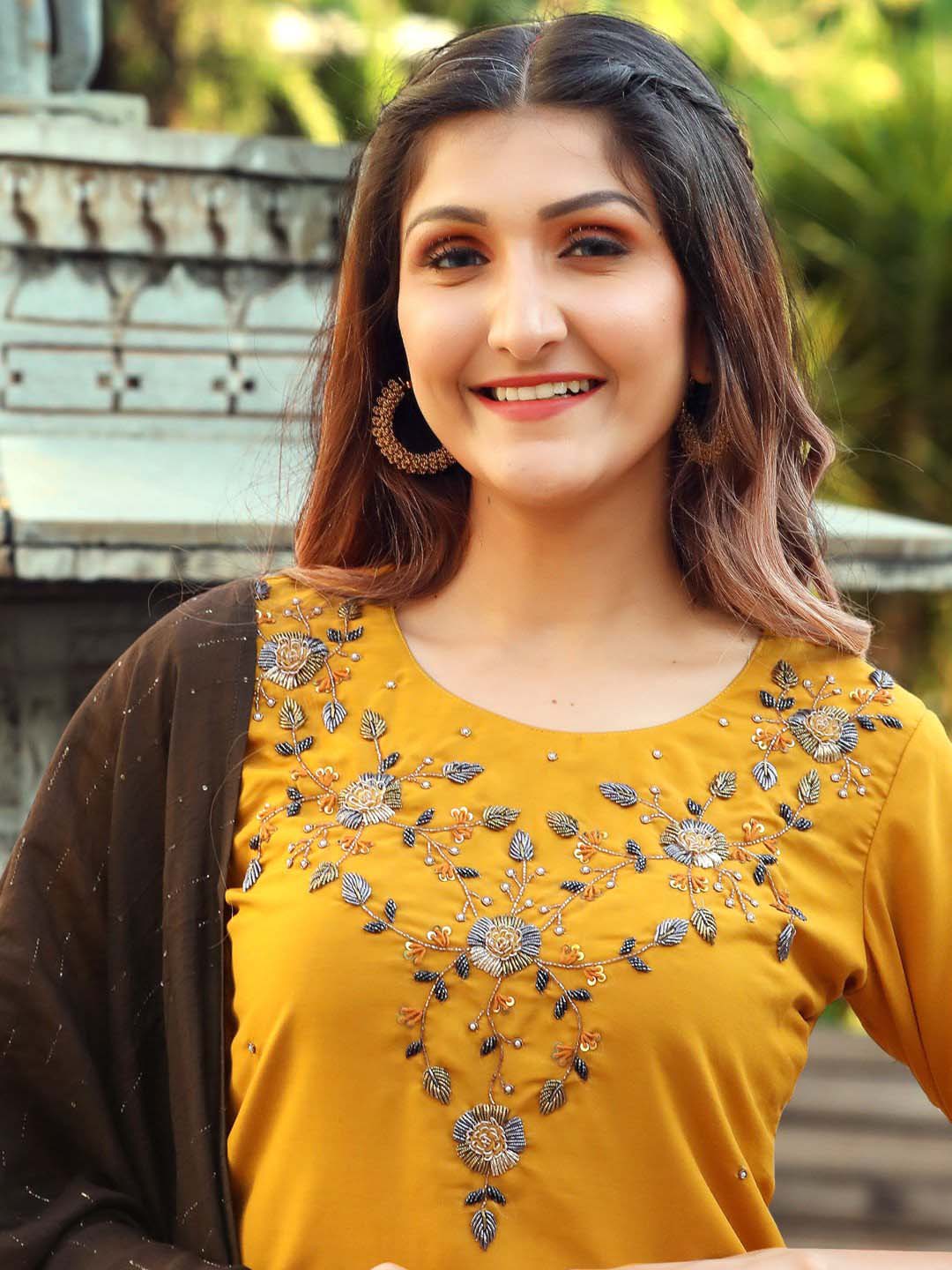 Yellow Cotton Silk Fully Stitched Suit with Banarasi Dupatta