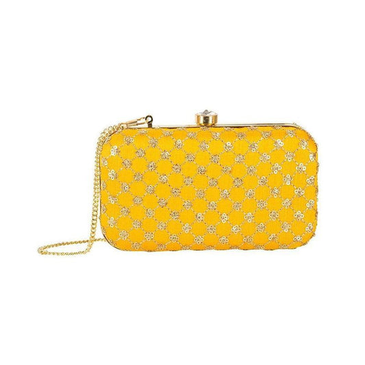 Yellow Handcrafted Embroidered Party Wear Ladies clutch bags - Stilento