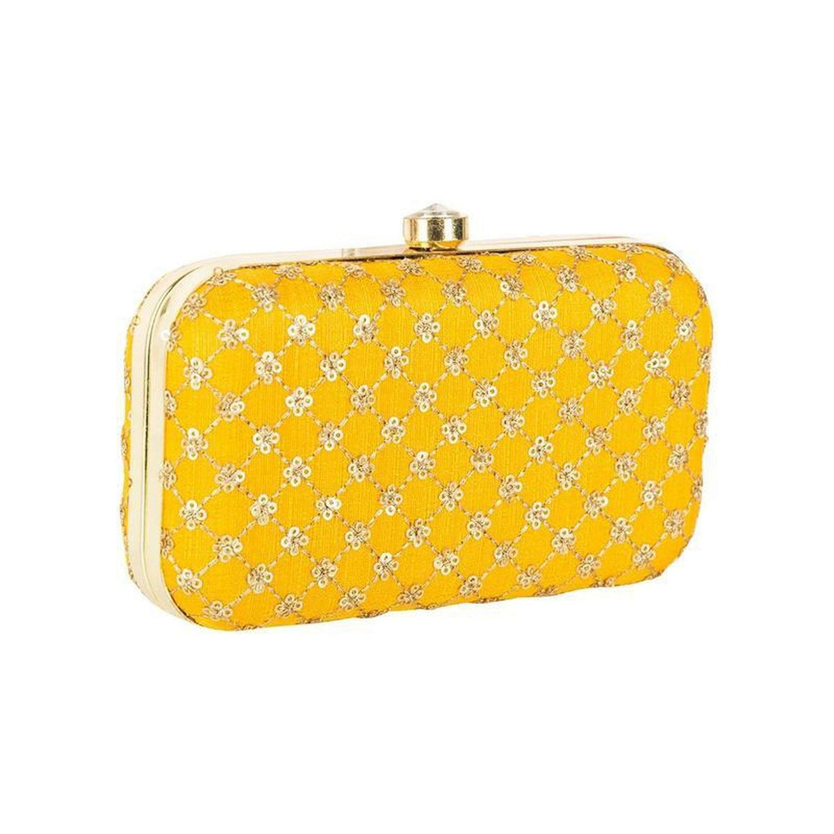 Yellow Handcrafted Embroidered Party Wear Ladies clutch bags