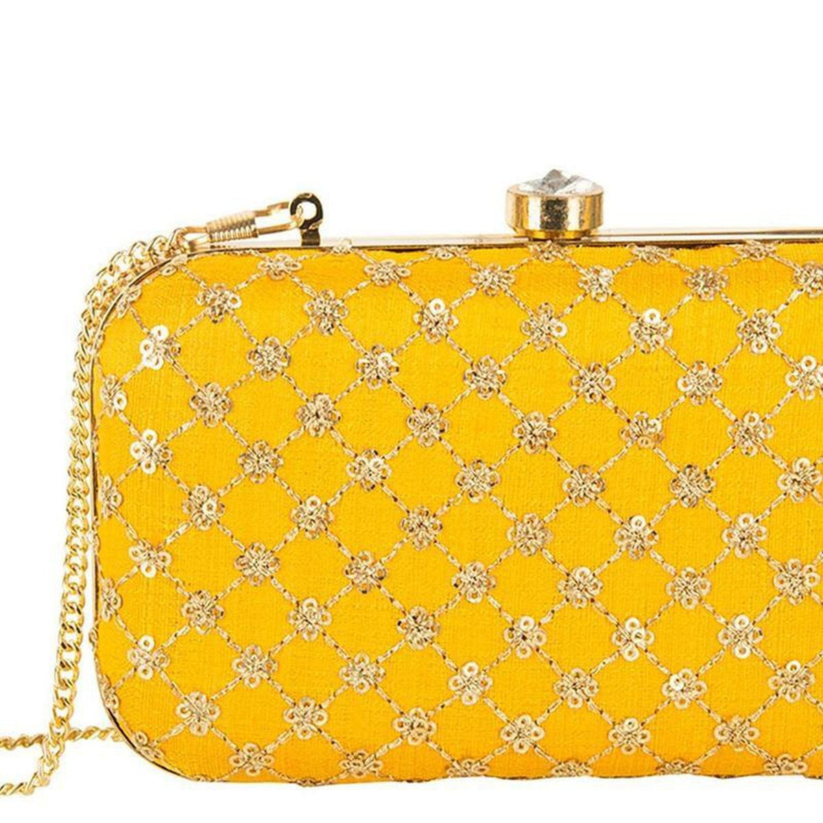 Yellow Handcrafted Embroidered Party Wear Ladies clutch bags