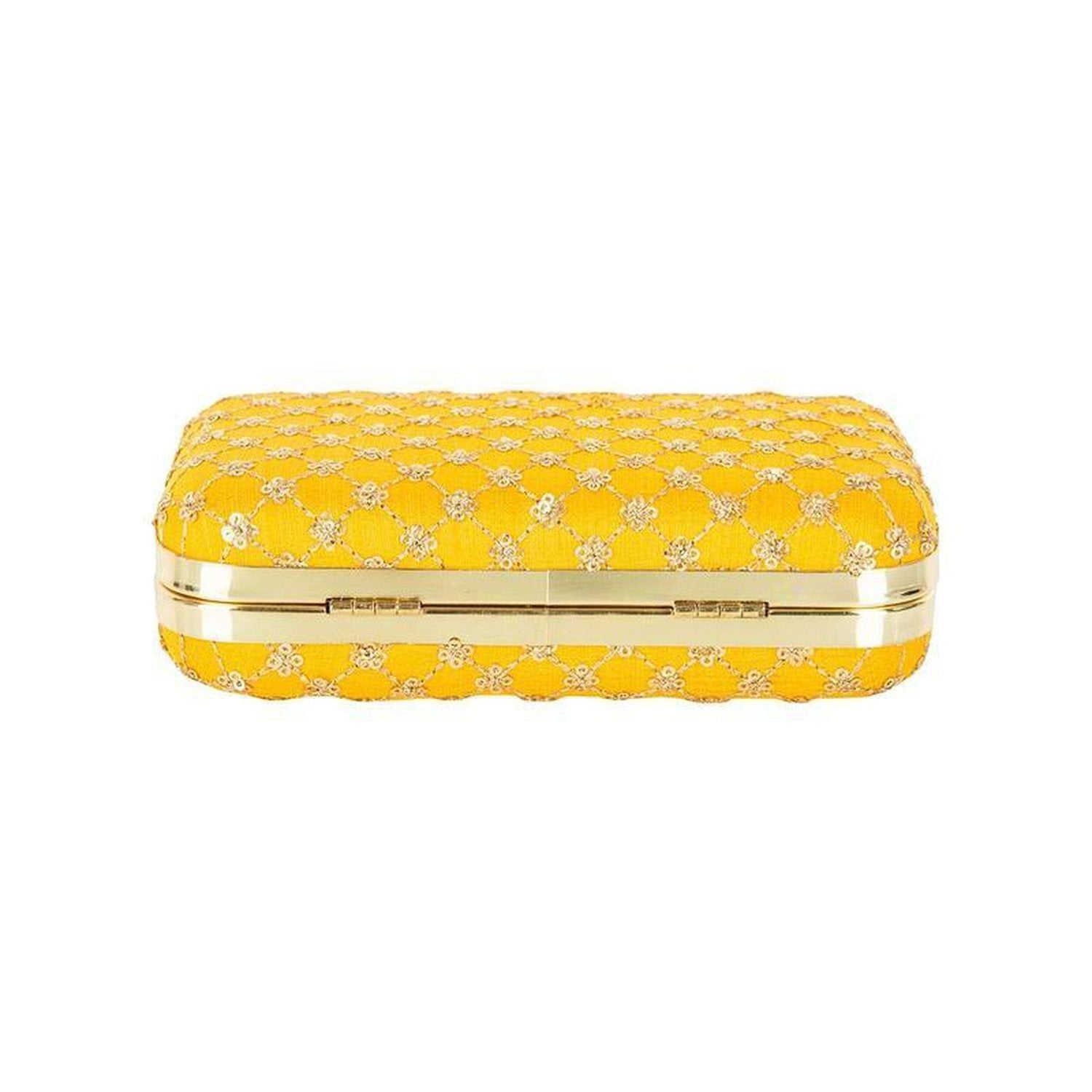 Yellow Handcrafted Embroidered Party Wear Ladies clutch bags - Stilento