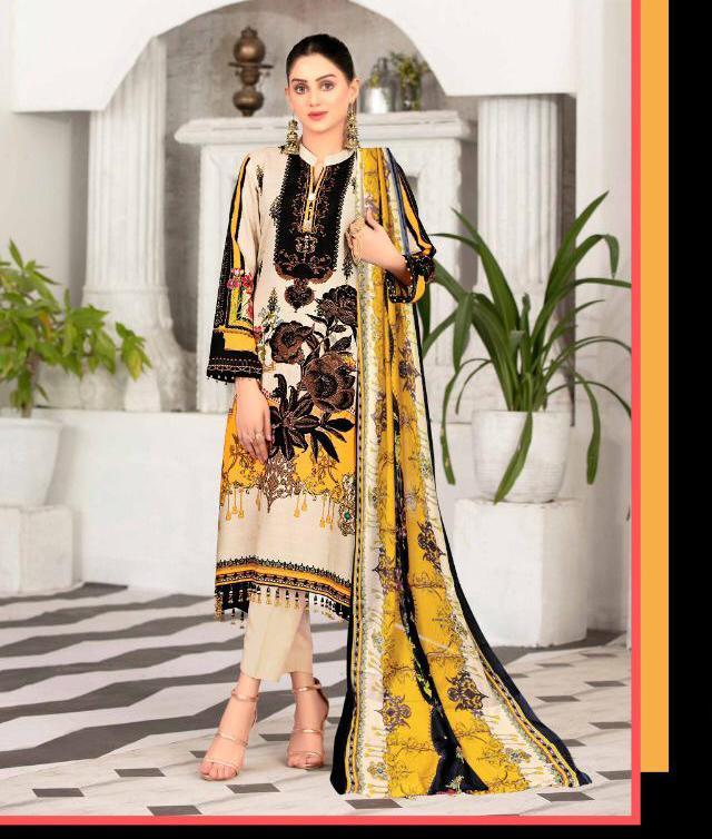 Yellow Lawn Cotton Salwar Kameez Dress Material for Women - Stilento