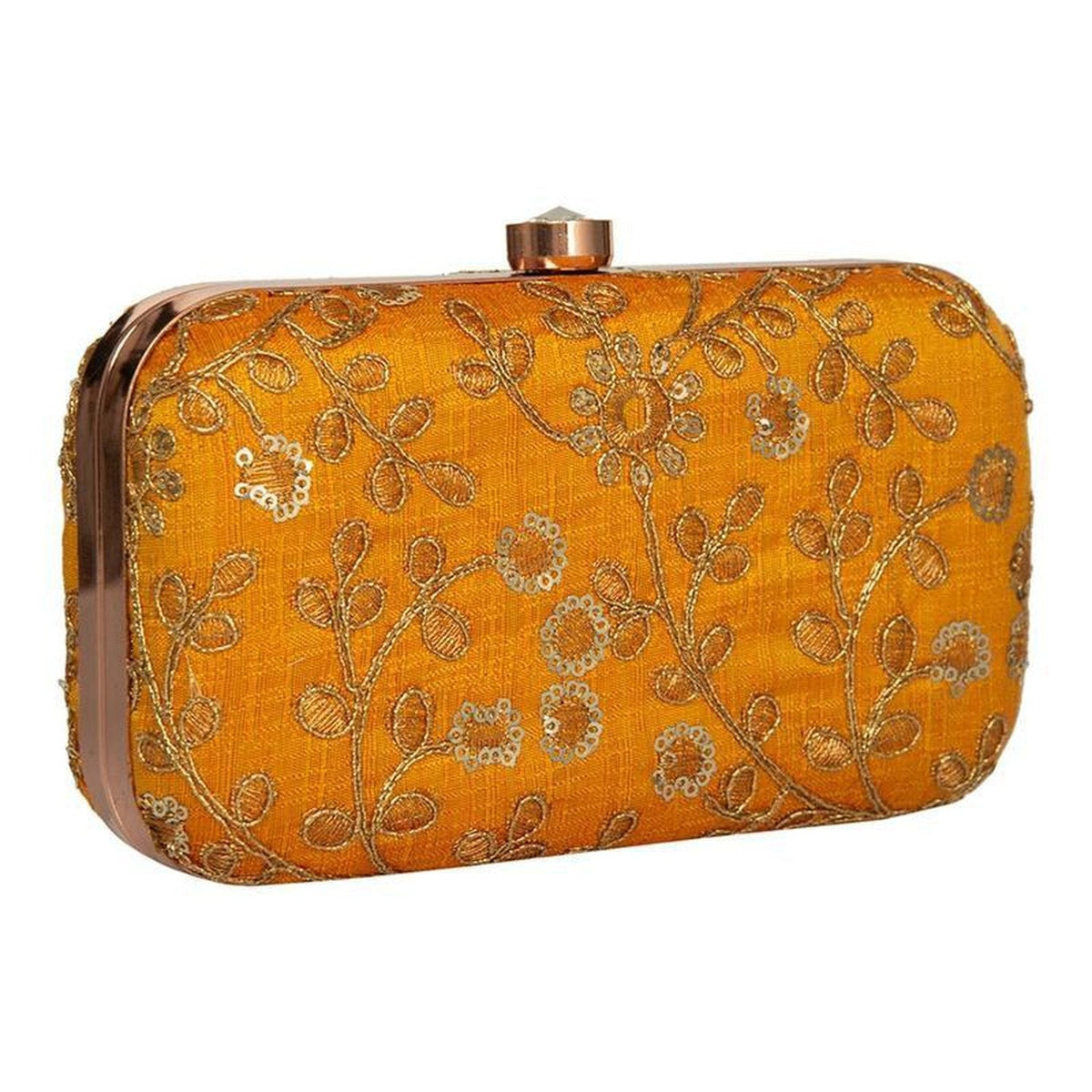 Yellow Party Wear Zari Embroidered Ladies Clutch