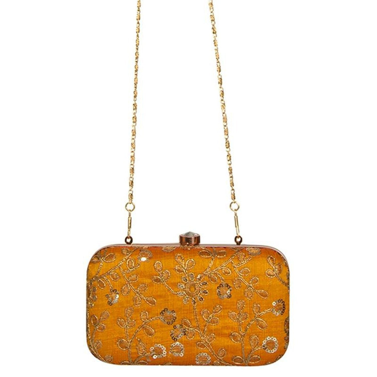 Yellow Party Wear Zari Embroidered Ladies Clutch