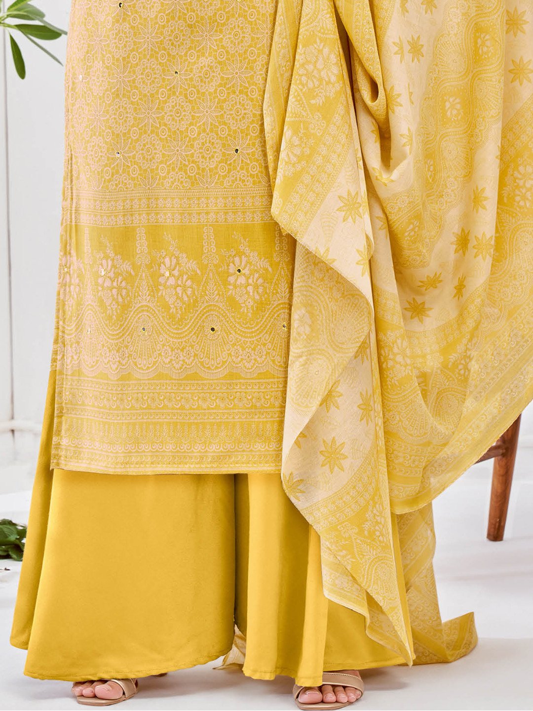 Yellow Printed Cotton Unstitched Suit Material - Stilento
