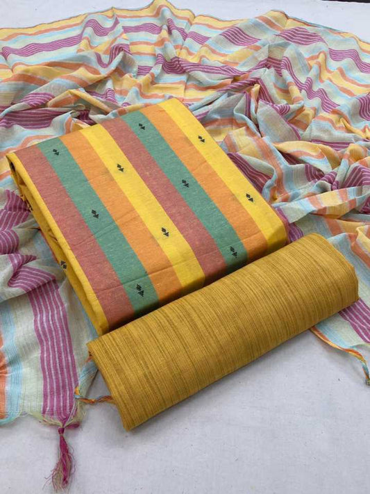 Yellow Pure Handloom Cotton Unstitched Dress Material